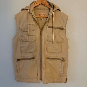Vintage Banana Republic Vest Mens Full Zip Safari Utility Fishing Stow Hood